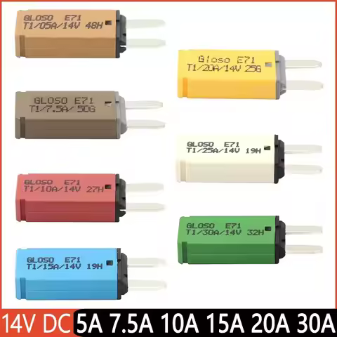 S/M Size DC 14V Auto Car Reset Mini Fuse 5A/7.5A/10A/15A/20A/25A/30A Automatic Reset ATM Circuit Bre