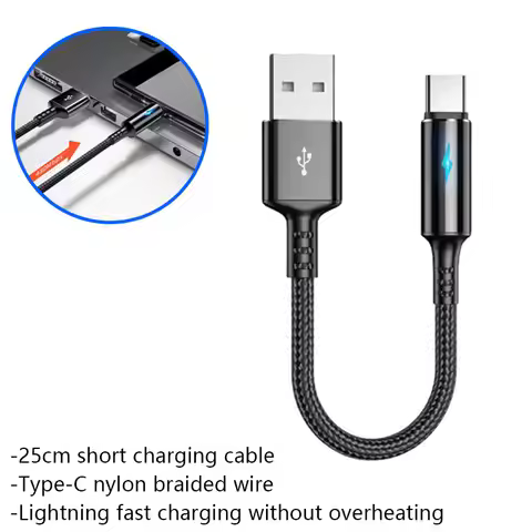 1PCS 0.25M Short USB Cable Micro USB Type C Fast Charging Cable For Xiaomi 17 Huawei Samsung S25 S24