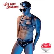 Gentsuit - 5 Pcs Cop Costume Set with Sexy PU Leather Skivvy, Adult Male Sexy Underwear