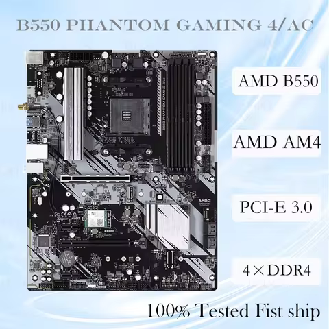 For Asrock B550 PHANTOM GAMING 4/AC Motherboard Support 5600G 5700X 5800x3D CPU Socket DDR4 128GB AT