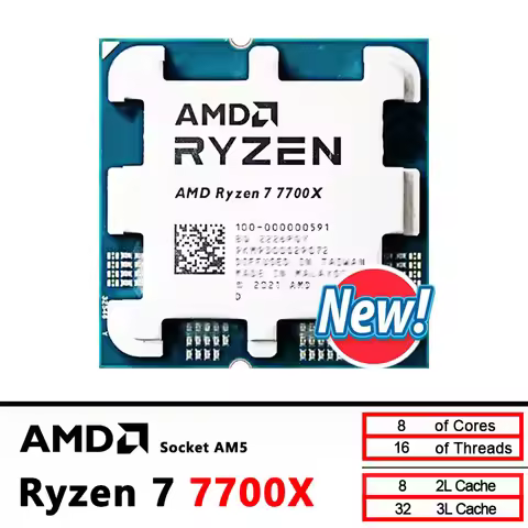 AMD CPU Ryzen 7 7700X , R7 7700X, New 4.5GHz,8-Core,16-Thread, 5NM, L3=32M,100-000000591 Socket AM5,