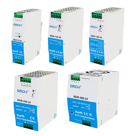 OMCH NDR Series 75/120/150/240/480W AC to DC Din-rail Switching Power Supply 100-240 or 200-240VAC I