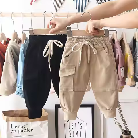New Cotton Cargo Pants for 2-6 Years Old Solid Boys Casual Sport Pants Enfant Garcon Kids Children T