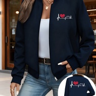 TEMU เสื้อแจ็คเก็ตสตรีสีดำสำหรับทุกฤดู พิมพ์ลายหัวใจ & EKG และเส้นหัวใจเต้น พร้อมดีไซน์หูฟังแพทย์ - 
