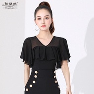 Áo Tập Khiêu Vũ Cổ Chữ V Tay Ngắn Thời Trang Cho Nữ Quần Áo Khiêu Vũ Lưới Modern Dance Fitness Dance