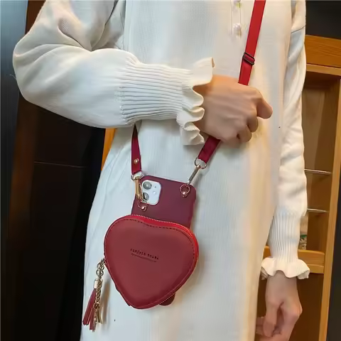 Big Love heart wallet lipstick bag crossbody lanyard girl gift case for iphone 16Pro Max 15 12 11 13