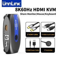Unnlink HDMI USB KVM Switch 8K 60Hz 4K 120Hz Video Switch 2 Ports with Controller for PC TV box Shar