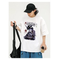 Edgy Monochrome Sci Fi Battle Machine Foggy Ruins Classic Decor Slogan Chest Emblem Unisex Print Tee