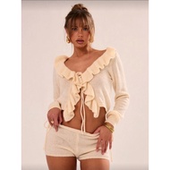 Pastel yellow ruffle cardigan