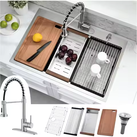 Bestseller33 x 22 Drop In Kitchen Sink with Faucet Combo - 33x22 Drop In Sink and Faucet Combo Set,S