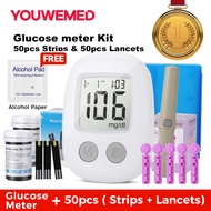 YOUWEMED Blood Sugar Test kit Glucometer+50pcs Blood Glucose Test Strips+ 50pcs Lancets Diabetes Blood Sugar Monitoring Kit(KH-200)