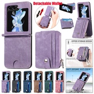 For Samsung Galaxy Z Flip 7 6 5 4 3 Detachable Zip Wallet Case Leather Cover