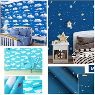 Wallpaper Stiker Plafon Atap Rumah Motif Awan Planet Untuk Dekorasi Dinding Kamar Ruang Tamu Bahan P