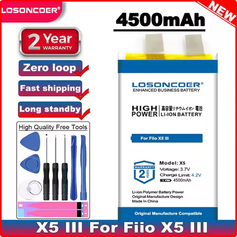 LOSONCOER Good Quality Battery X5 III 4500mAh Battery for Fiio X5 III Gen 3 Player Batteries