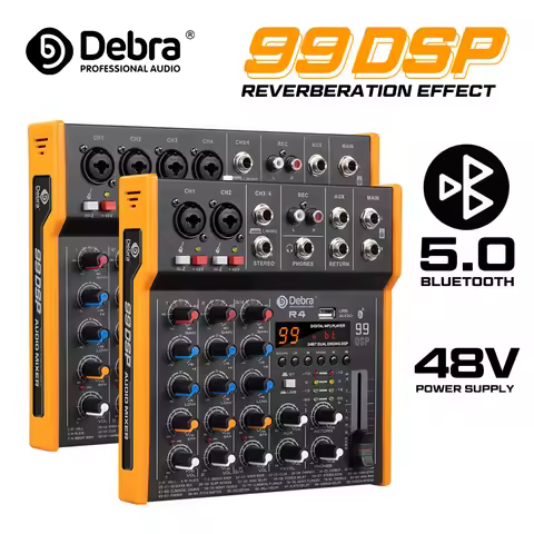 Debra R4/R6 6-Channel Multi-Audio Mixer 99DSP Stereo DJ Controller 6.5 mm output Type-c sound card f