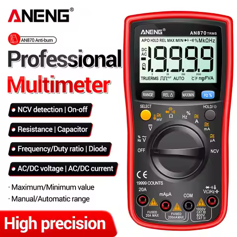 ANENG AN870 Digital Multimeter AC/DC Voltage Current 19999 Count True Rms Profesional NCV Transistor