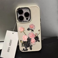New Pink Rose Pattern Phone Case Compatible for IPhone11 12 13 14 15 Pro Max 7 8 Plus X XR XS MAX SE 2020 Luxury Soft Shockproof Case