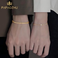 PAPAOZHU 2PCs 14K Gold Link Chain Couple Bracelets for Women Men Daily Wear Hypoallergenic Wrist Cha