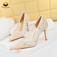 Hollow High-Heeled Shoes Pointed Toe Stiletto Woman Pumps with lace High Heels for Party Women Shoes
