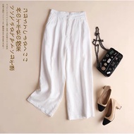 Bigsize 87kg wide-leg button-down pants with elastic waistband - Mid-length front-zip straight-leg p
