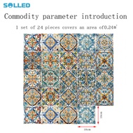 24pcs Self-Adhesive Tile Stickers Retro Pattern DIY Waterproof Peel And Stick Wall Sticker Backsplas
