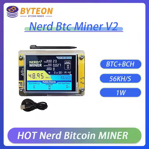 New Bitcoin Miner nerdminer V2 2.8 inches btc miners 52kH/S BTC BCH DGB solo miner Firmware Nerdmine