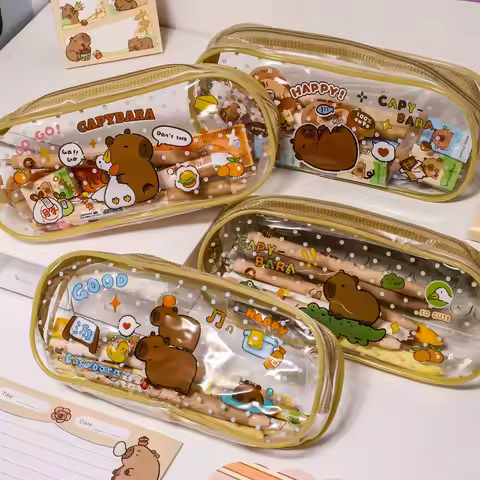 Capy World Cappy Duckie Croco And Birdie Clear PVC Pencil Case Gold Zipper Cute Multifunctional Scho