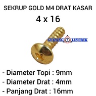 10 M4 Motorcycle Screws Gold Color Gold Coarse Thread 4x16