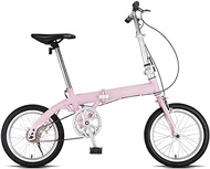 Fashionable Simplicity Single Speed Foldable Bicycle with Comfort Saddle 16 Inch Folding Bike Low Step-Through Steel Frame Urban Riding and Commuting Pink