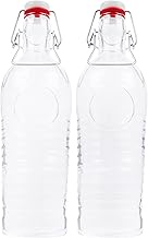 Bormioli Officina 1825 4250857232383 Glass Bottles, Ribbed 1.2 Litre Bottle with Swing Top and Relie