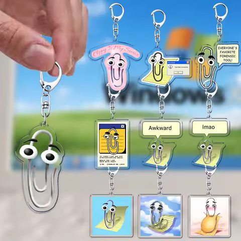 Funny Clippy Retro Word Keychains for Accessories Bag Cute Office 90s Meme KeyChain Ring Jewelry Fan