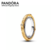 Pandora Project House Astrolabe spinning sterling silver and 14k gold-plated ring with clear cubic z