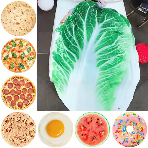 Fun Realistic Chinese Cabbage Tortilla Burrito Pizza Blanket Donut Fried Egg Watermelon Throw Blanke