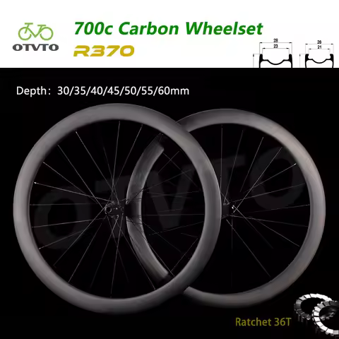 700c Carbon Wheelset 24 Holes 28mm Wide Rim 30/35/40/45/50/55/60mm Deep R370 Hub TA12x100 12x142 QR 