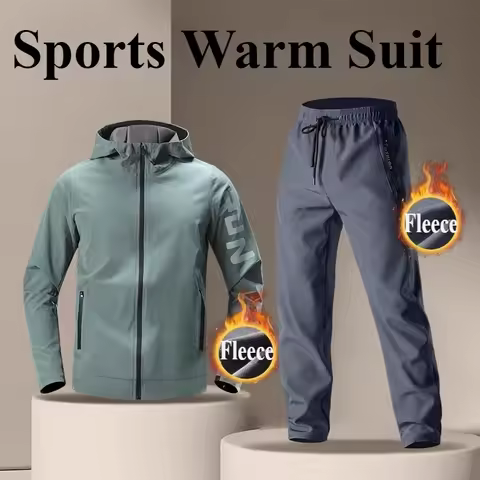 Men's Warm Fleece Sportswear Set with Hood Training Gear Breathable Jacket Running Fitness Outfit Co