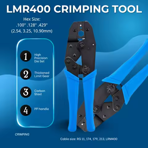 RF Coaxial Cable Crimper Pliers with 3 Hex Sizes .100 .128 .429, Crimp Tool for LMR400 RG11 RG8 RG17