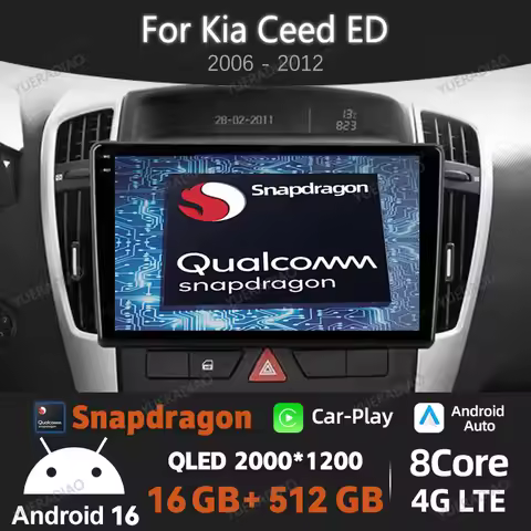 Android 16 Car Radio For Kia Ceed ED 2006 - 2012 Qualcomm 4G WIFI BT Head Unit QLED Multimedia Video