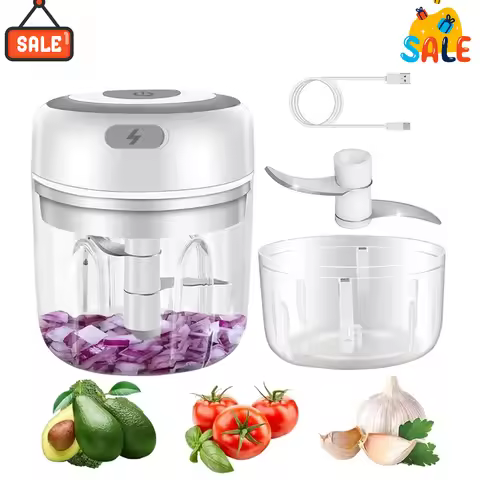 Electric Food Chopper, USB Mini Garlic Mincer, Garlic Mincer 250ML Vegetable Chopper Onion Chopper P