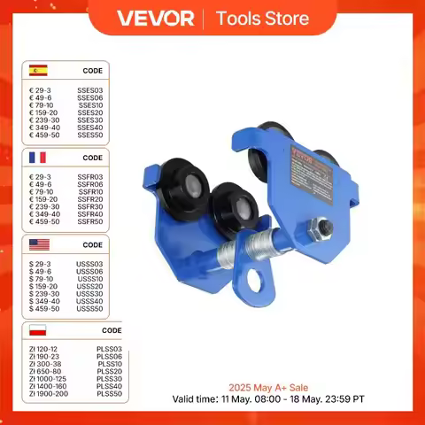 VEVOR 0.5/1/2/3Ton Manual Push Beam Trolley with Dual Wheels Adjustable Width 2.5-5.5in Garage Hoist