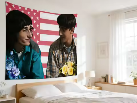 Byler Couple Fans Tapestry Pink American Flag With Floral Tapestry Bohemian Tapestry Bedroom Dorm Ae