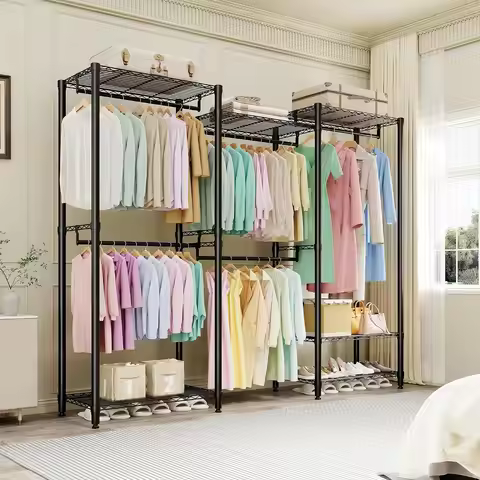 Garvee 5-Rod Simple Coat and Hat Rack Bedroom Dormitory Multi-functional Hanger Rack 76.5" H Holds u