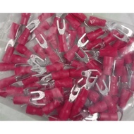 Red Plastic Coated Y-shaped Cos Head SV1-3 | Cos 3mm Y-Length For Wire 0.5-1.5mm2