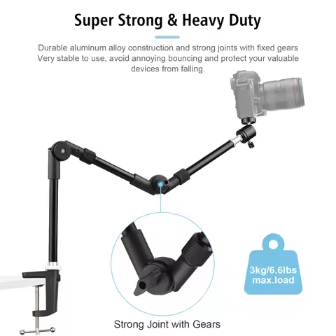 Andoer ST-01 Flexible Foldable Desk Mount Stand Metal Bracket with 1/4 Inch Screw Ballhead Adapter 3