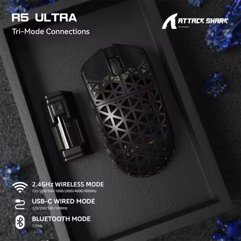 ATTACK SHARK R5 Ultra 8K Carbon Fiber Wireless Gaming Mouse with 42000 DPI-PAW3950 MAX Sensor -39g U