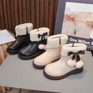 Kids Thermal Boots with Ball of Fur 2025 New Winter Kids Ankle Boots Breathable Lining Soft Sole Chi