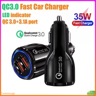 【Ready Stock】Dual Car USB Charger Quick Charge 3.0 Mobile Phone Charger 12V 24V 2 Port USB Fast Car 
