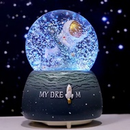 Astronaut Crystal Snow Globe with Music and Lights and Batteries for Table and Bedroom Decoration as