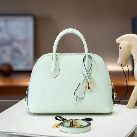 Genuine Leather Women's Handbag Semi-Handmade Bolide25 Bowling Shell Bag Epsom Top Layer Cowhide Cro