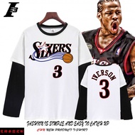 YLIE University T Long-Sleeved Top Men's 76 People AI Iverson Philadelphia Arlen Basketball No. 3 Je
