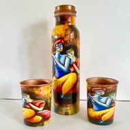 ชุดเซตขวดและแก้วทองแดง/ Pure Copper Water Bottle 1 litre with Glass Set /ขนาด 1L, 2x 270ml/ อินเดียแ
